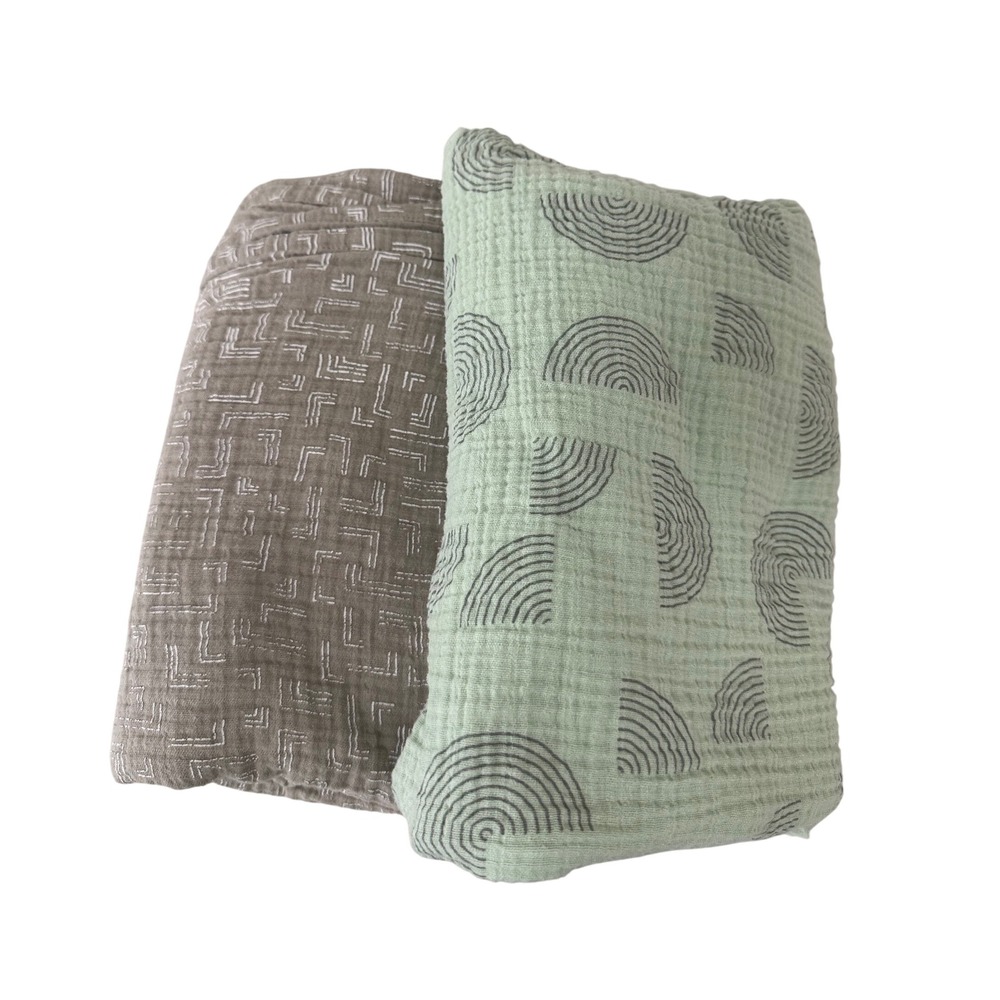 Crate & Kids Modern Organic Swaddles 47x47 Green Brown Muslin Gauze Set of 2
